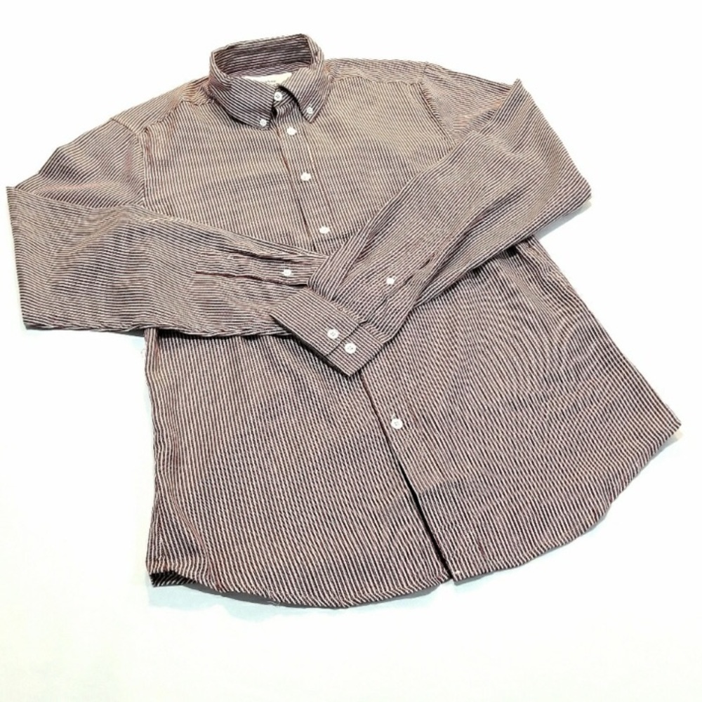 Oxford Weave Button Down Shirt (Maroon Stripe) NWT